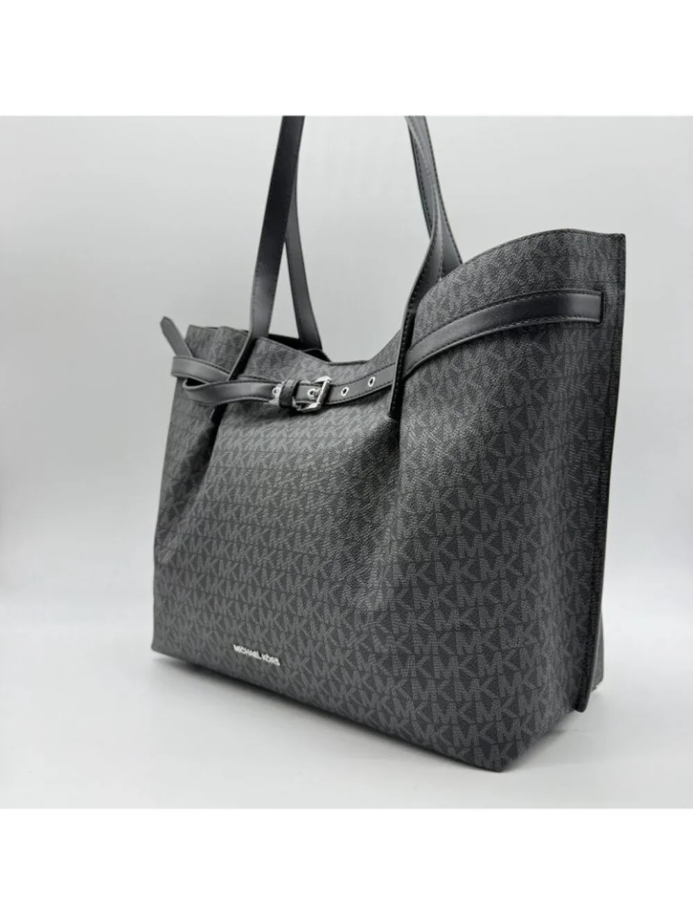 MICHAEL KORS Emilia Signature logo belted women's large tote bag - Black